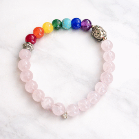 Rose Quartz 7 Chakra Bracelet